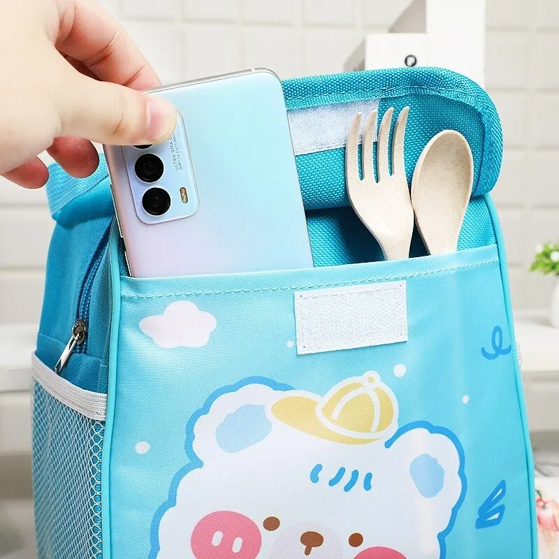 Lunch Box Bag Clamshell Handbag Large Capacity Cartoon Students with Meal Thermal Bag by Hand