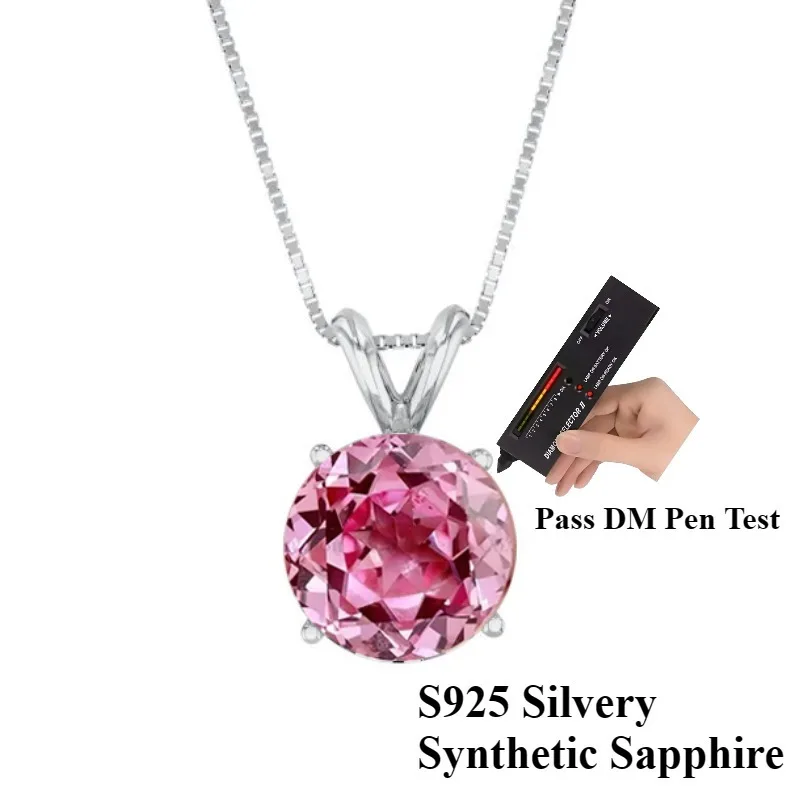 

100% 925 silvery Vintage Elegant Pendant Necklace for Teenager, 5x5mm Round pink artificial sapphire Inlaid Luxury