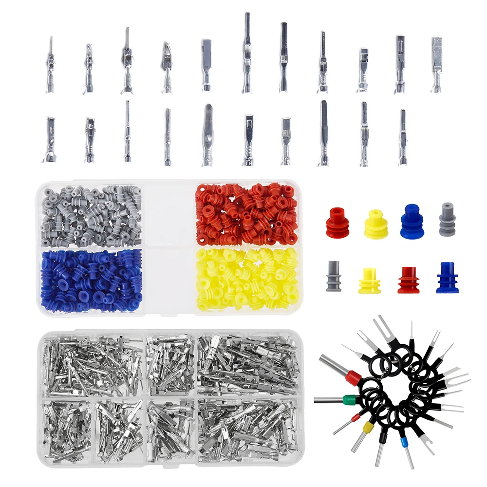 618Pcs Connector Pins Crimped Terminal Car Kit Electrical 1/1.5/1.8/2.2/2.8/3.5mm Wire Removal Non-Insulated Plug Male Female