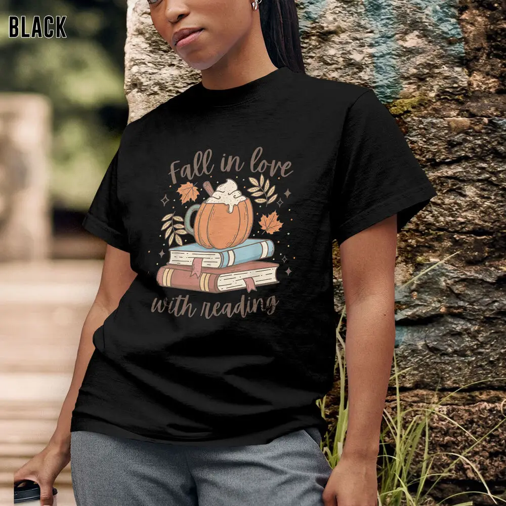 Fall In Love With Reading Cute Autumn Librarian And Book Lover Teacher T-Shirt