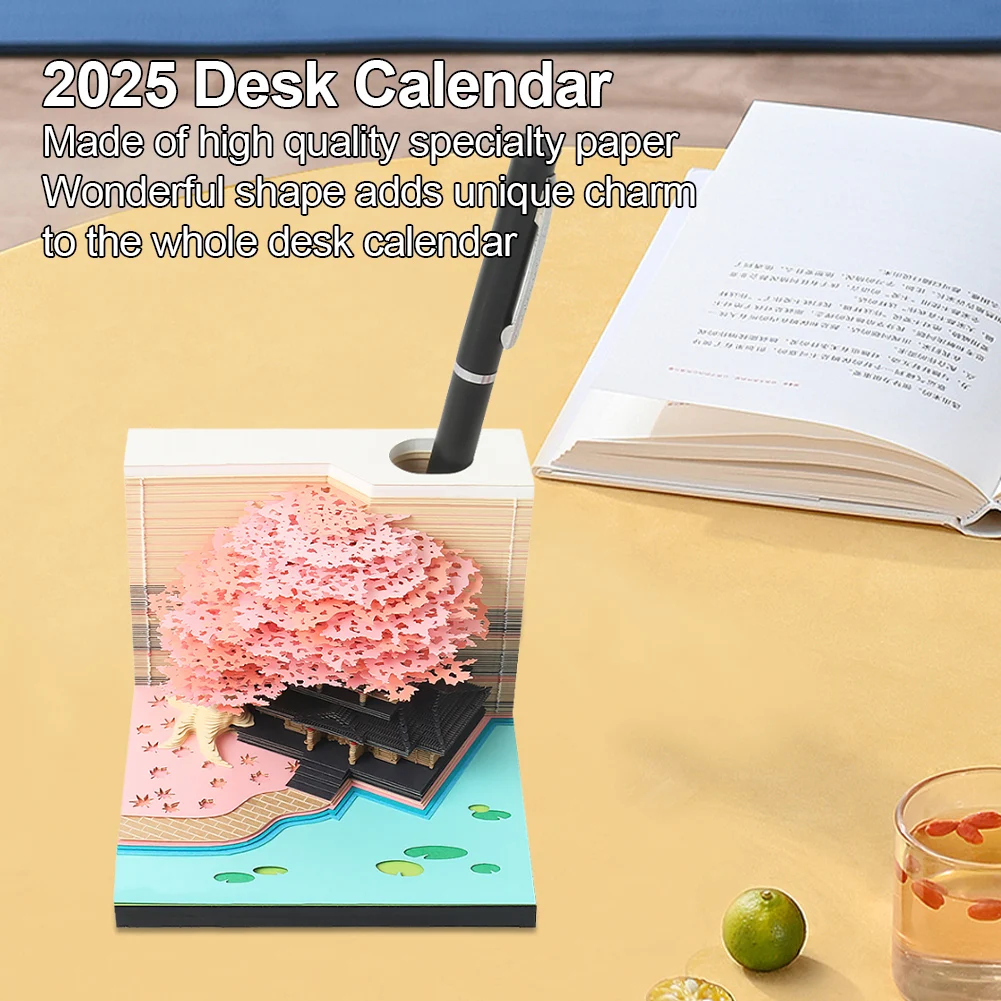 3D Desk Calendar 2025 Time Piece Calendar Decorative Tear-Away 3D Paper Art Notepad Memo Pad Calendar for Desktop Decoration