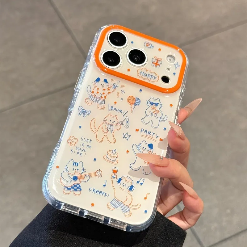 Cartoon Cute Line Cat Pattern New Creative Phone Case For iPhone 17 16 15 14 13 12 11 Pro Max Minimalist Protection Back Cover - view 2