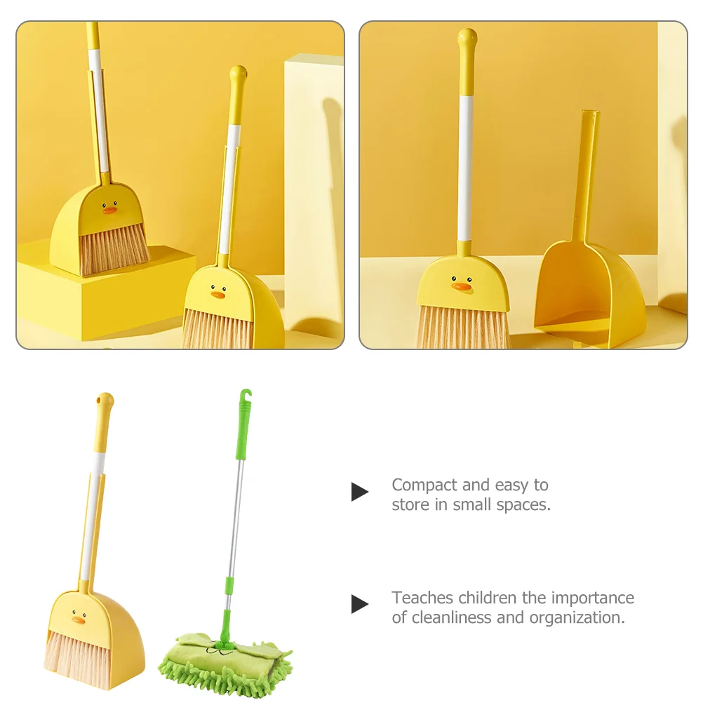 Mop Children's Broom Dustpan Mini Sweeping and Mopping Toy Set 3 Pieces Home Cleaner Kid Housekeeping Helper For