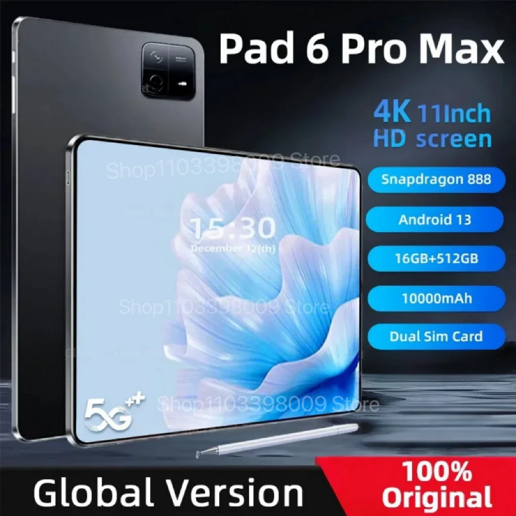 Global Tab Pad 6 Pro avec écran, tablettes PC, Android 13, Snapdragon 2024, 11 pouces, 16 Go + 10000 Go, 5G, 4K, WiFi, Mi, 888 mAh, Original,