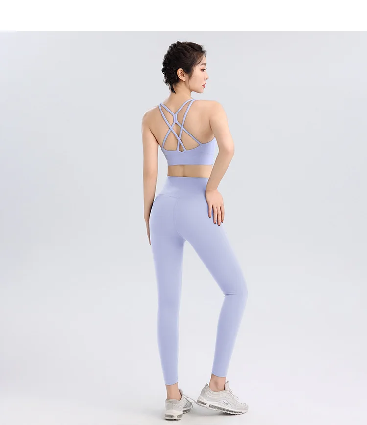 Yoga-Anzug mit hochtaillierten, hüfthebenden Leggings und Sport-BH-Set, schöner Rücken, stoßfester, festem Cup, Sportunterwäsche für Outdoor-Fitness. – Detail 15