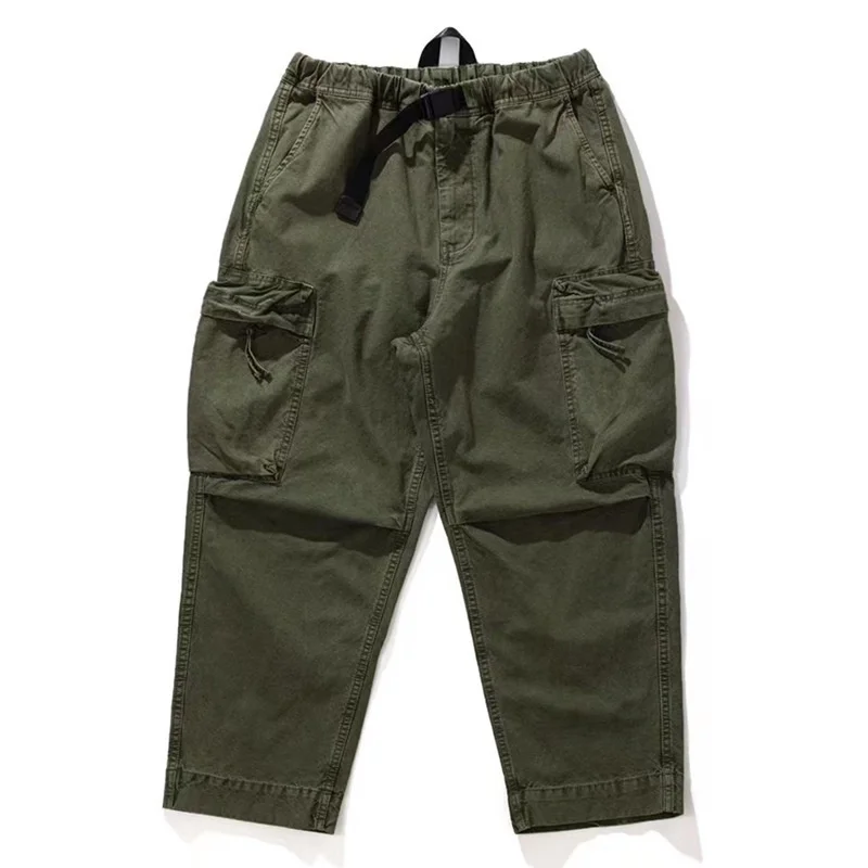 

Washed Vintage Military Pants AMEKAJI Wide Leg Loose Casual Functional Overalls Outdoor Camping Tooling Combat Cargo Trousers