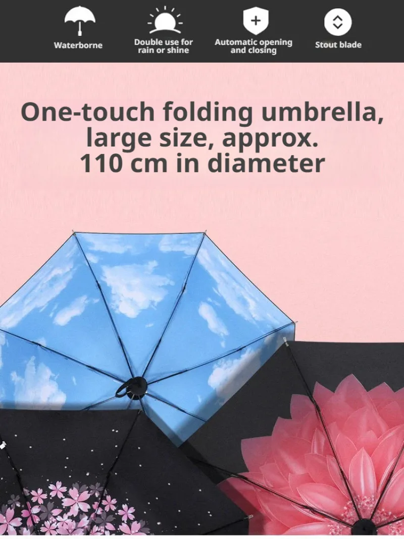 Multi-pattern outdoor automatic sun umbrella dual-use sun and rain triple fold sunblock umbrella for rainy days folding umbrella