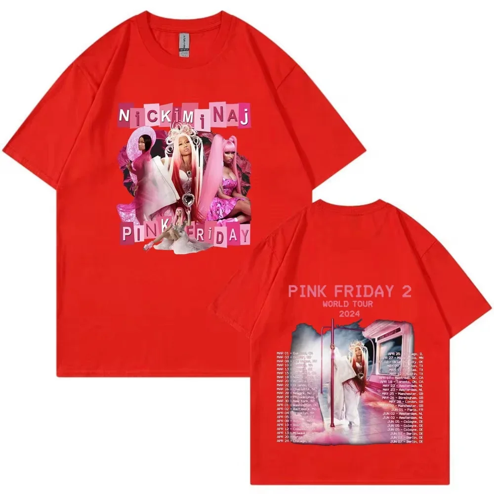 Raper Nicki Minaj T Shirt Pink Friday 2 World Tour T Shirts Mężczyźni Kobiety Moda Estetyczny Harajuku Krótki rękaw Oversized T-shirt