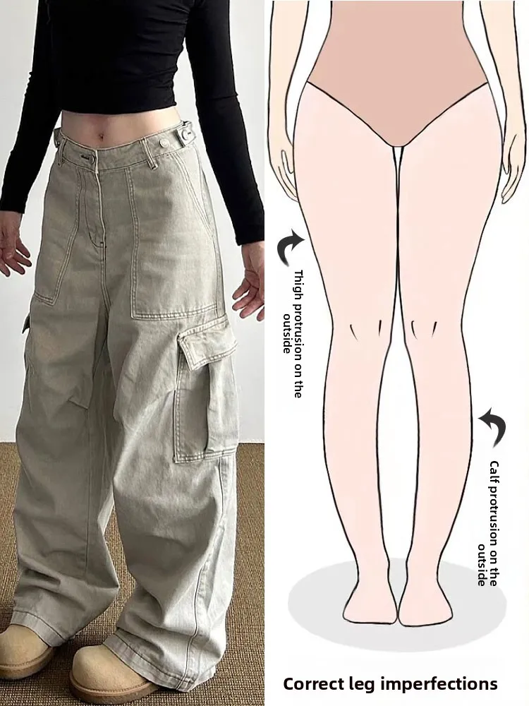 

Casual Loose Wide Leg Jeans Workwear Style Multi Pocket Trousers for Men And Women Pear Shape Body High Waist Long Pants