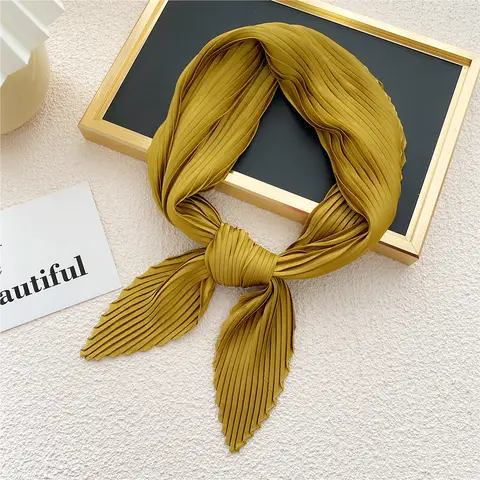 스퀘어 스카프 실크 Pleated 스카프 여성 솔리드 컬러 Headscarf Foulard 스카프 장식 Headscarf 스카프 스키니 헤어 타이 밴드