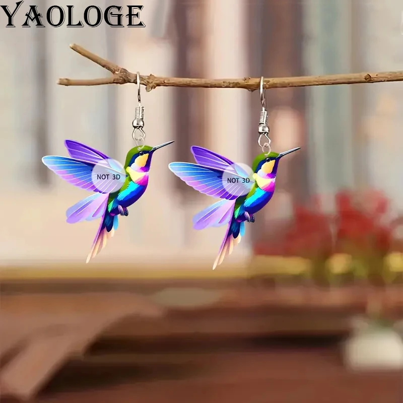 YAOLOGE 2025 جديد وصول متعة الملونة الطائر الطنان أقراط مادة الاكريليك النساء الاتجاه الدوبامين نمط ياردروب هدايا الحفلات