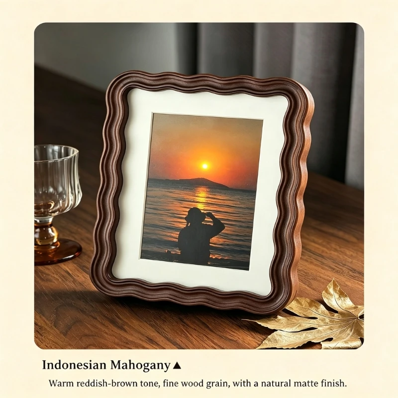 Decorative Photo Frame with Raised Flowing Border, Construction, and Glass Front for Shelf or Wall Display B03E