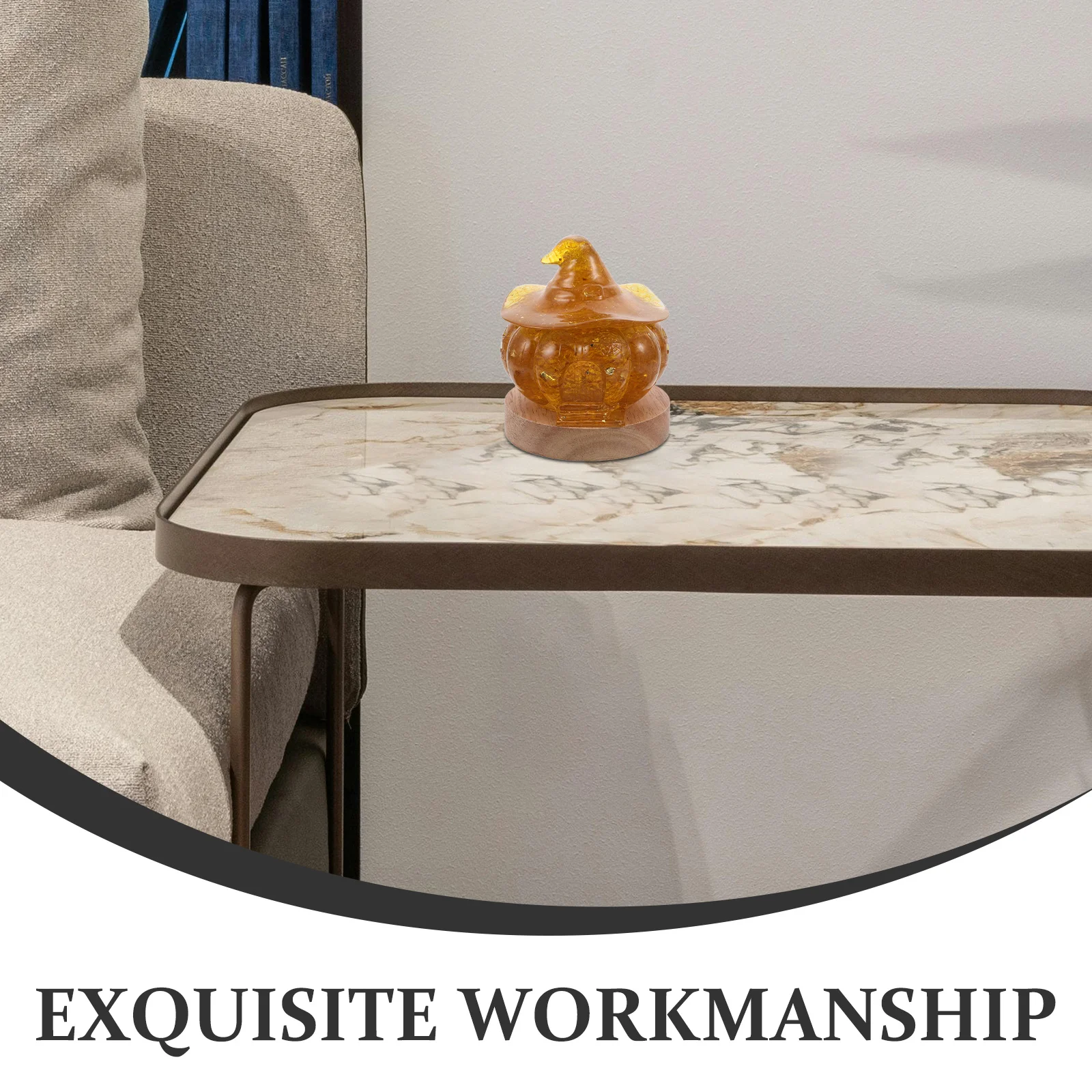 ضوء الليل اليقطين: مصباح اليقطين الكريستالي ثلاثي الأبعاد مع قاعدة خشبية أصفر Led ديكور الخريف لغرفة النوم والحمام وعيد الشكر #6