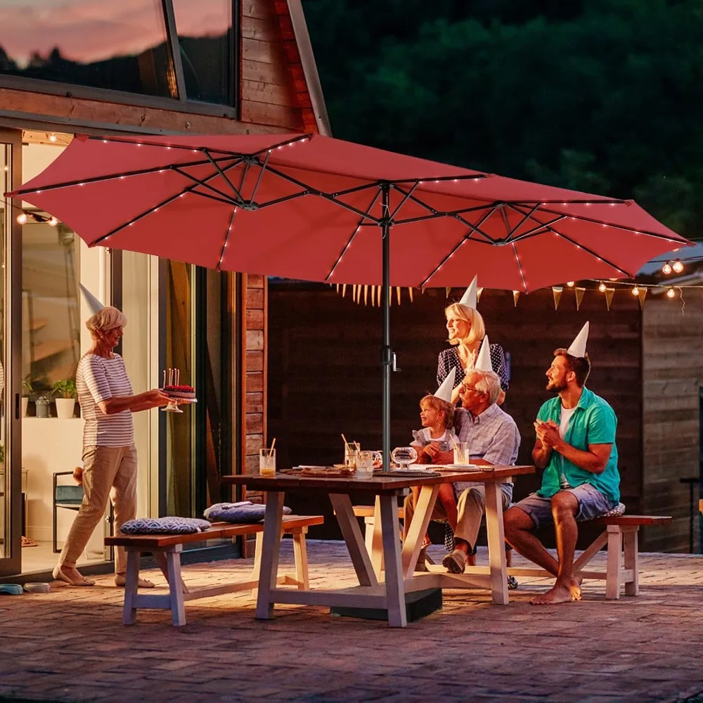 

15ft Large Outdoor Umbrella Double-Sided, 48 Solar Lights, Auto-Charging Solar Panel, Extra Large Patio Umbrella, Customized
