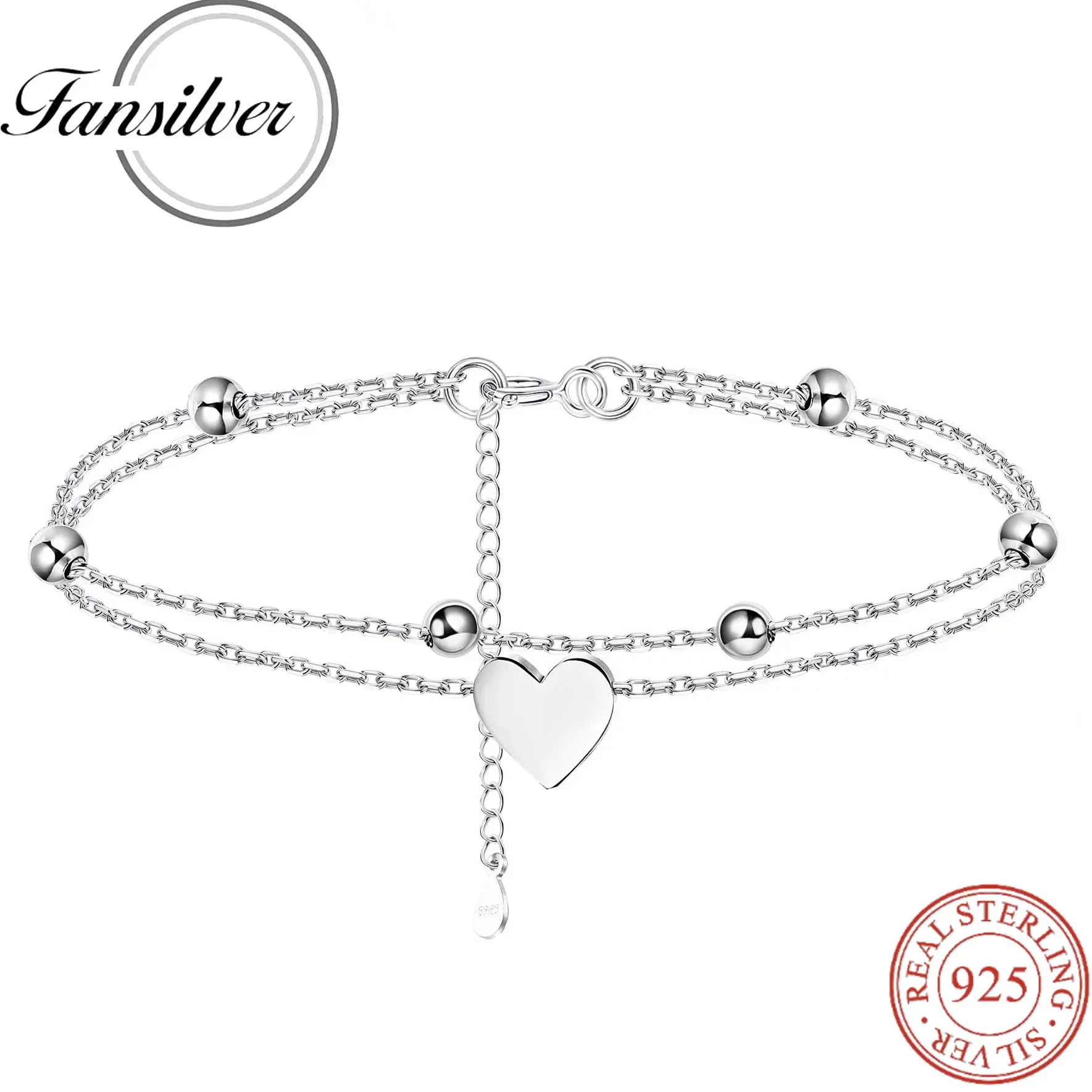 

Fansilver S925 Sterling Silver Ankle Bracelets for Women Heart Beaded Anklet Layered Dainty Chain Adjustable Beach Foot Jewelry