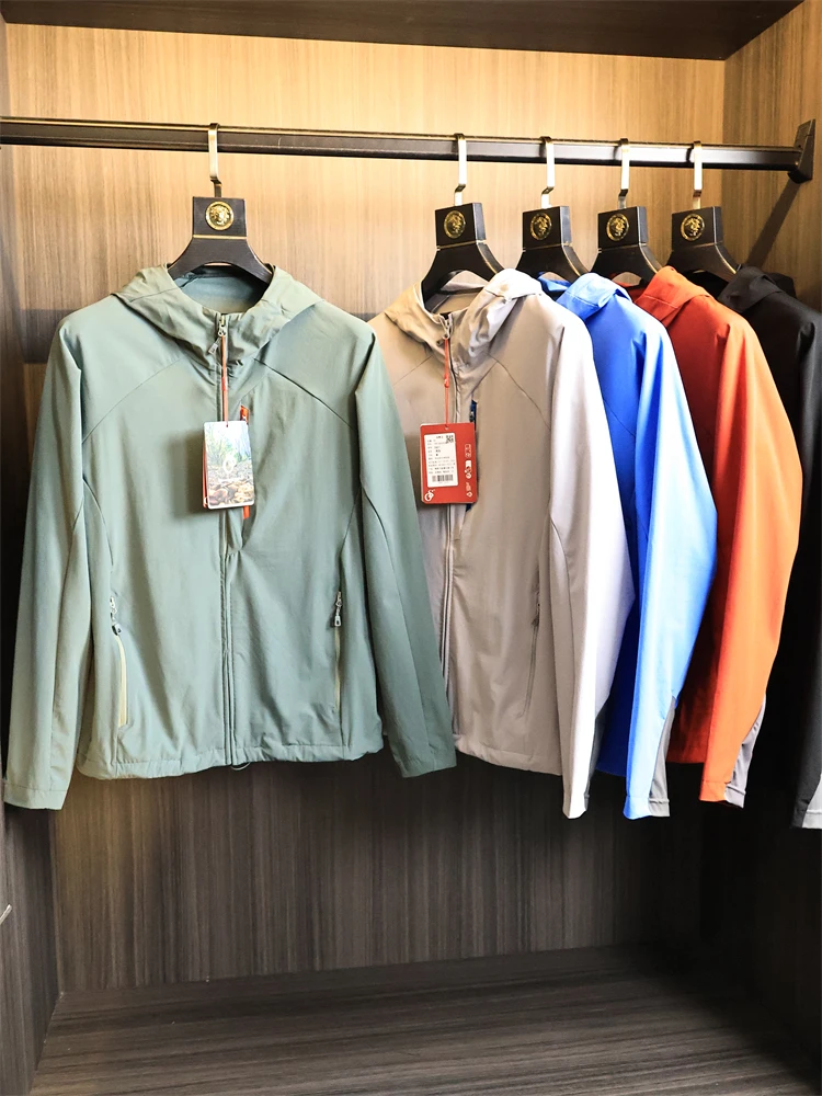 

High-End Softell Waterproof Men's Casual Hooded Jaet Faionable Patchwork Stand Fit Autumn Outerwear Nylon Spandex