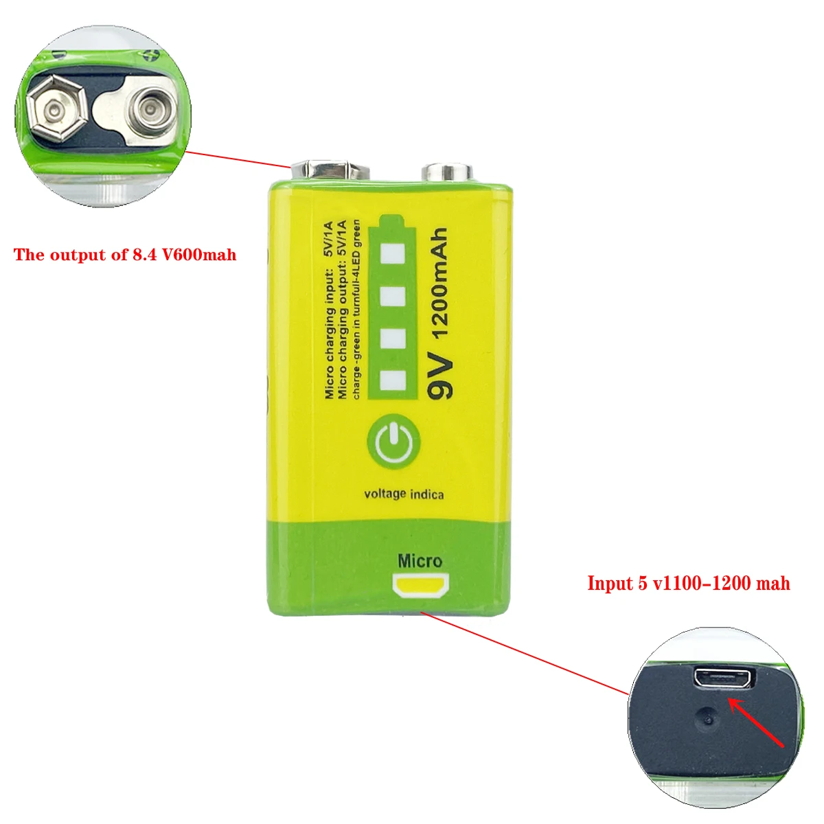 6F22 Micro USB 9V 1200mAh akumulator litowo-jonowy do czujnik dymu mikrofon bezprzewodowy gitara EQ Intercom multimetr