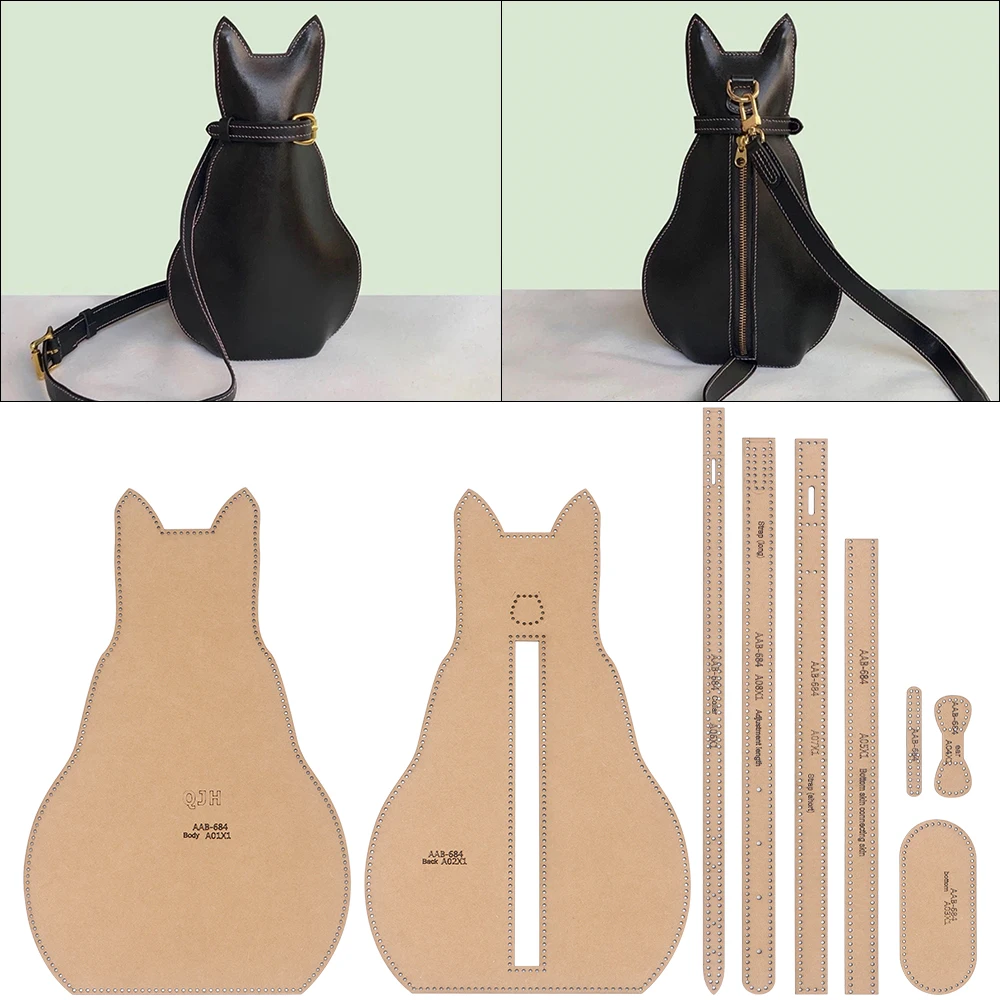 1 Satz DIY Katzenförmige Ledertasche Bastelset, handgefertigte Kraftmustervorlage, kreative Umhängetasche Design Papiermaterialform