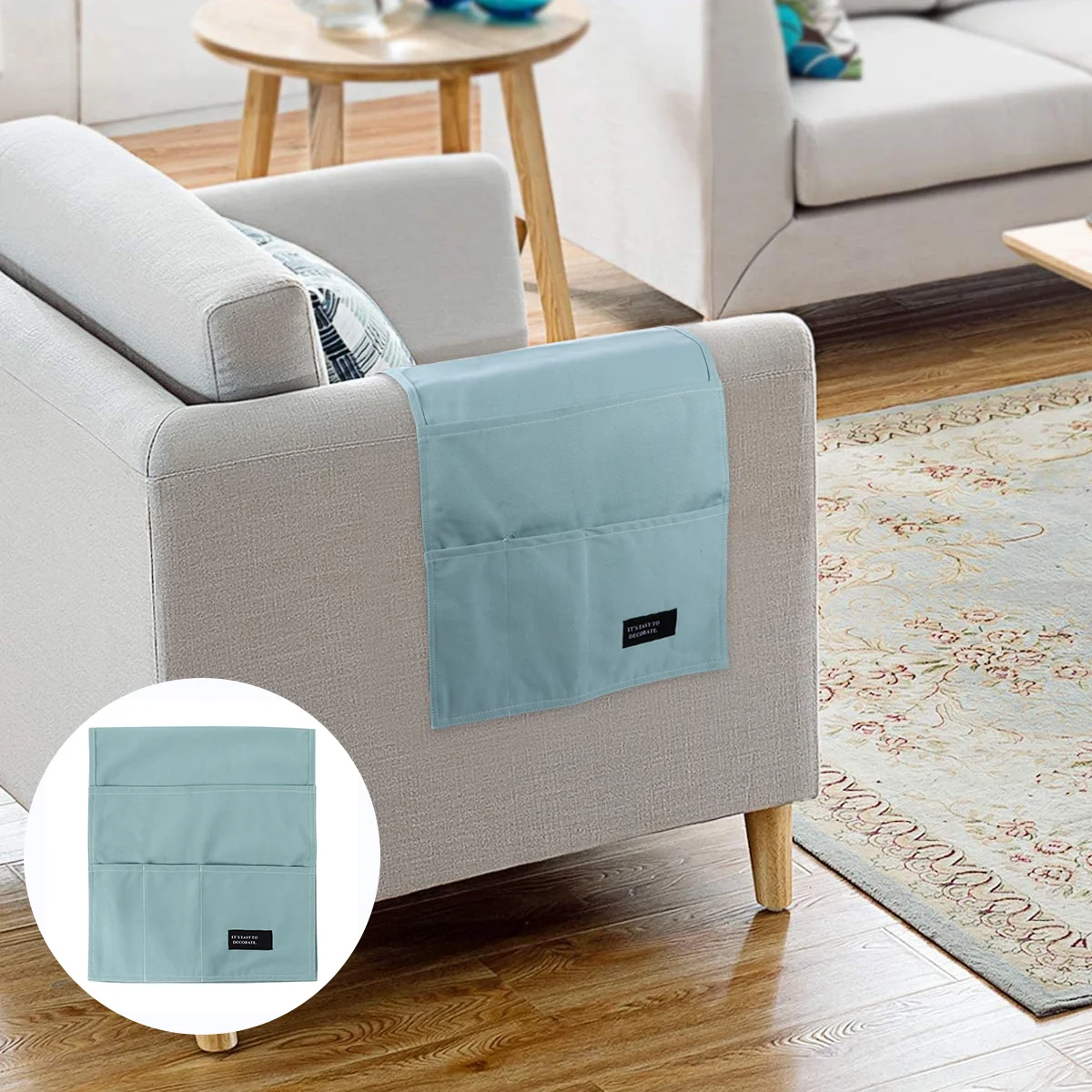 

1Pcs Sofa Armrest Side Bag Cotton Fabric Organizer Multi-Function Storage Remote Control Pocket Hanging Sundry Bag for Bedroom