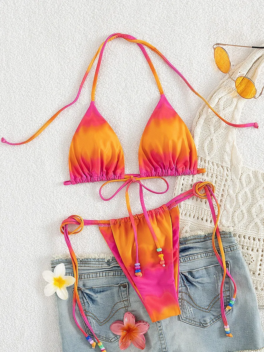 Tie Dye Lace Up Bikini Set Costumi da bagno da spiaggia Donna Costume da bagno Biquinis Tankini Femme Mujer Costume da bagno Donna Куhelyльник Ж браrien