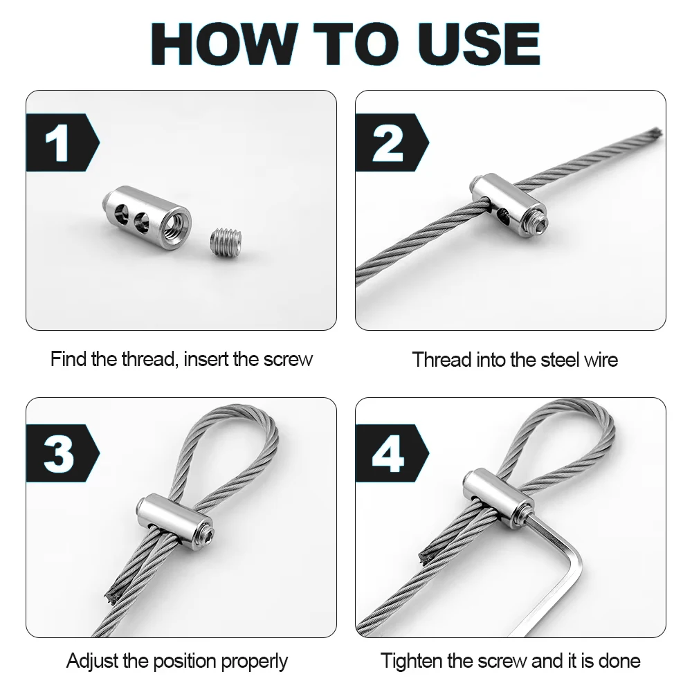 100 Stück 1,5/2/3mm Stahlseilklemmen Metall-Kupfer-Clip Verstellbare Schraube Metallbefestigung Schlingenverschluss Zubehör – Detail 2