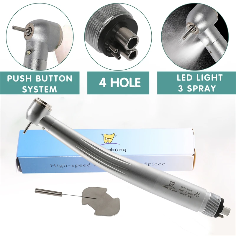 Dental High Speed Handpiece E-generator LED Turbine 4 Hole Push Button Standard Head 3 Water Spray