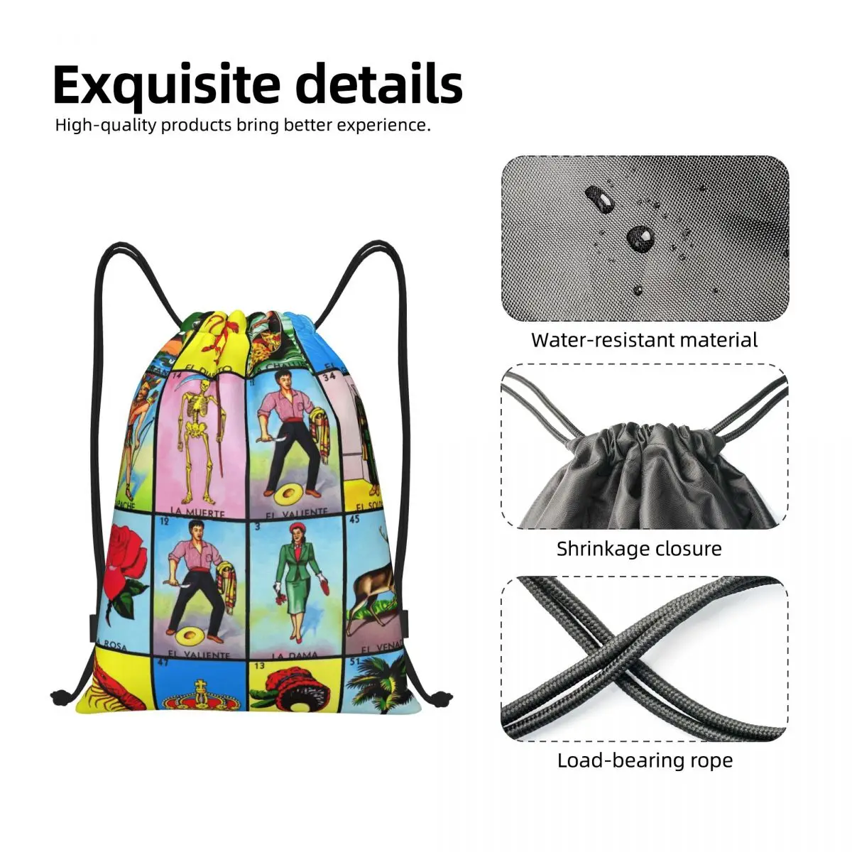 Loteria Card Mexican Bingo Drawstring Backpack Sports Gym Bag for Men Women Shopping Sackpack view 3