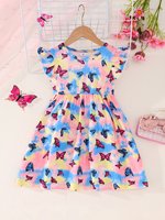 Summer Tie Dye Butterfly Print Flying Sleeve Dress Holiday Travel Wind Casual Sweet Comfortable Soft Simple Girl Dress