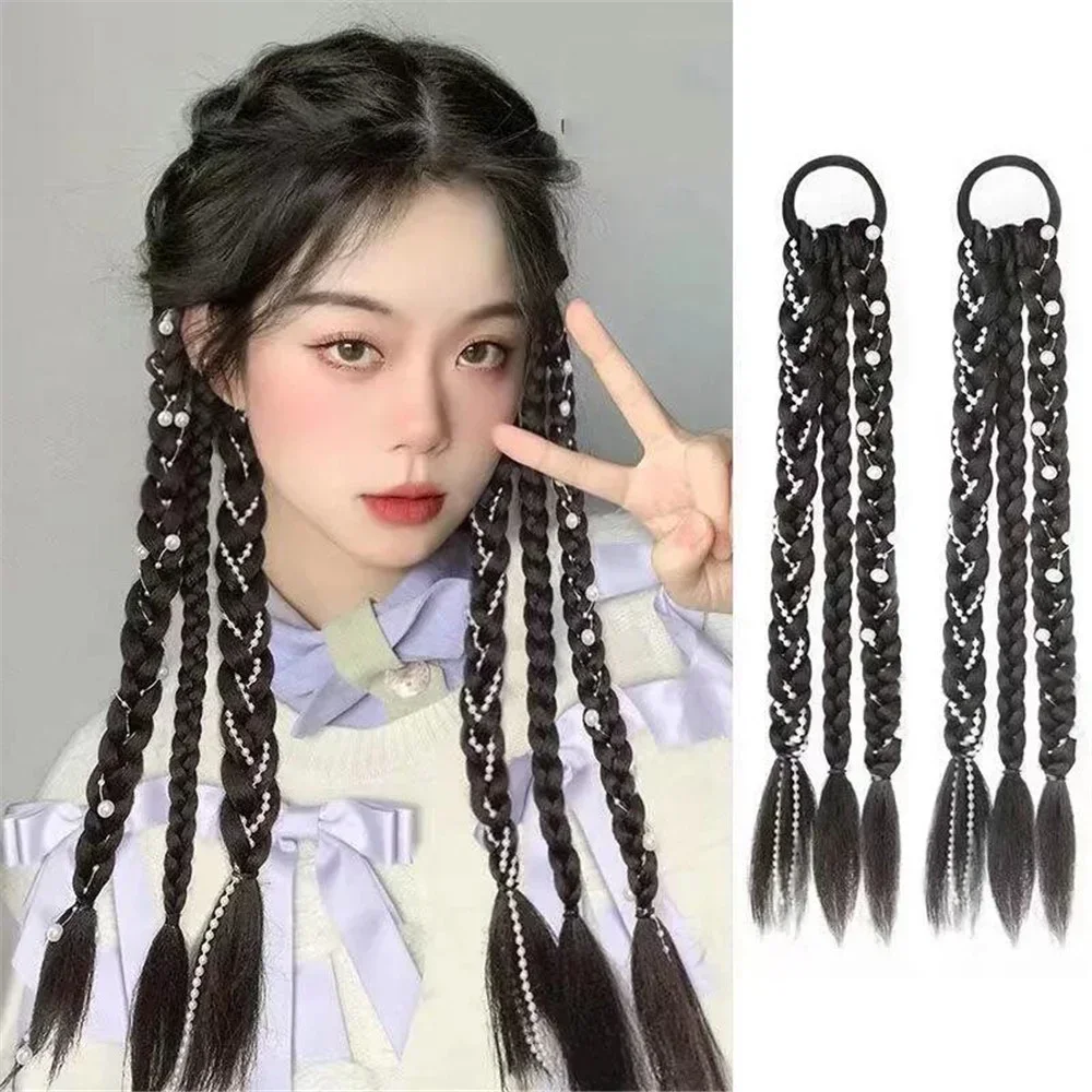 

Trendy Women Synthetic Wigs 50CM INS Y2K Korean Wig Piece Female Braids Babes Long Hair Pigtails Braiding Colored Hair Rope