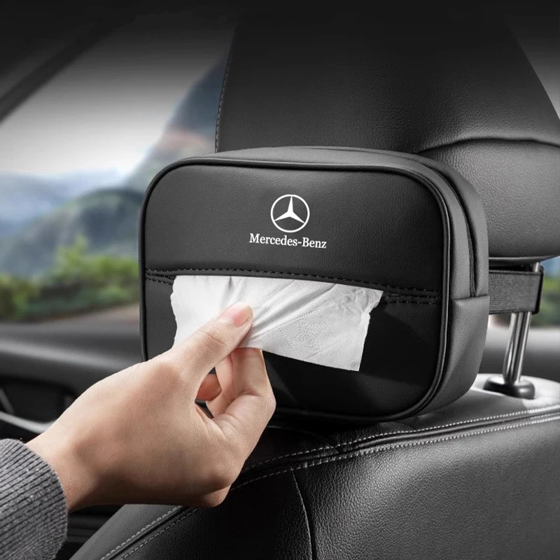 Car Tissue Box Seat Back Leather Tissue Storage Bag For Mercedes Benz AMG W203 W206 W220 W205 W211 W212 W210 W108  Auto interior