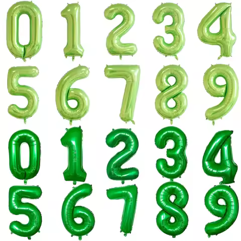 32/40inch Light Green number balloons Foil Balloon Jungle Safari Birthday Balloon Party Baloon 0 1 2 3 4 5 6 7 8 9 globos Balls