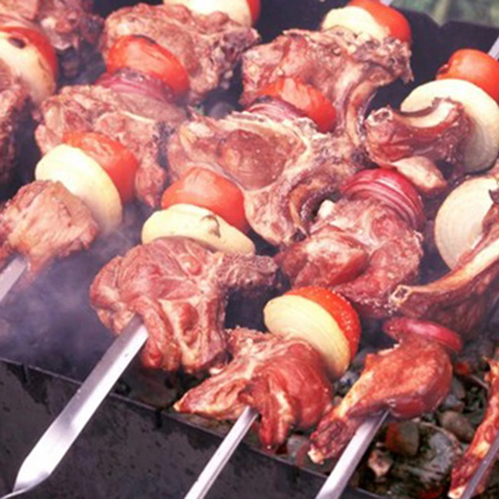 

50 Pcs Thickened Barbecue Tag Skewer Widen Stainless Steel Stick Reusable BBQ Silver