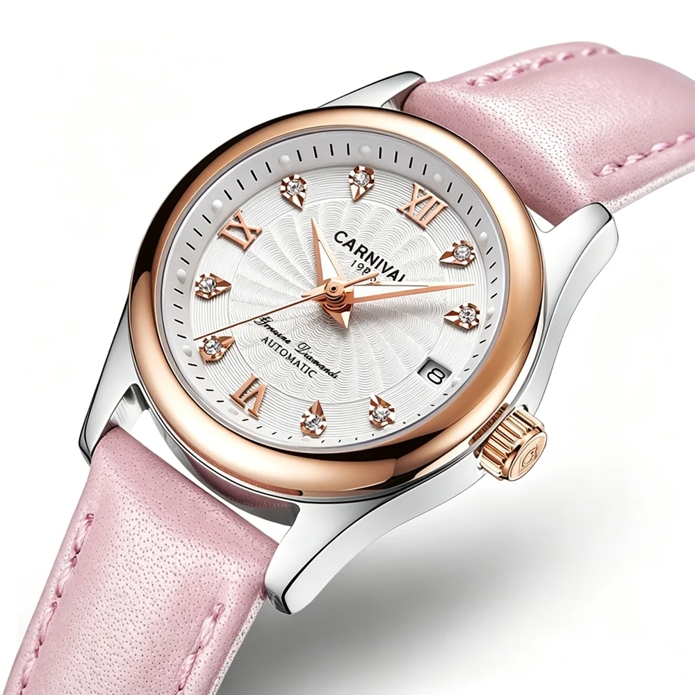 CARNIVAL Luxury Brand Automatic Mechanical Women's Watches Sapphire Waterproof Rhinestone Auto Date Ladies Clocks C8830L-12