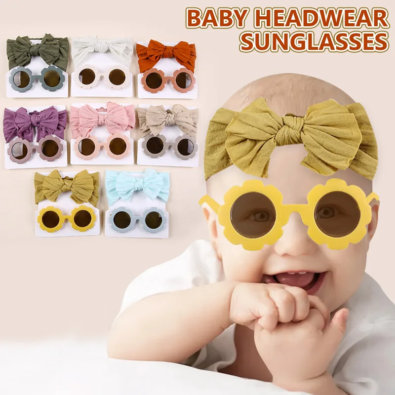 2pcs/set Children's Sunglasses With Hair Band Set Kids Headwear Retro Hair Band Leopard Sunglasses Baby Items Baby Accessories