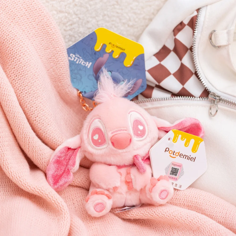 19cm Disney Pink Mickey Mouse Minnie Stitch Plush Pendant Girl Valentine's Day Gift Kawaii Bag Backpack Phone Plush Keyring view 6