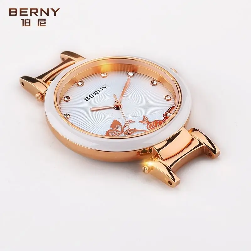 BERNY 여성용 쿼츠 시계, 럭셔리 세라믹 밴드, 우아한 숙녀 모닝글로리 디자인, 방수 Relogio Feminino Reloj 손목시계