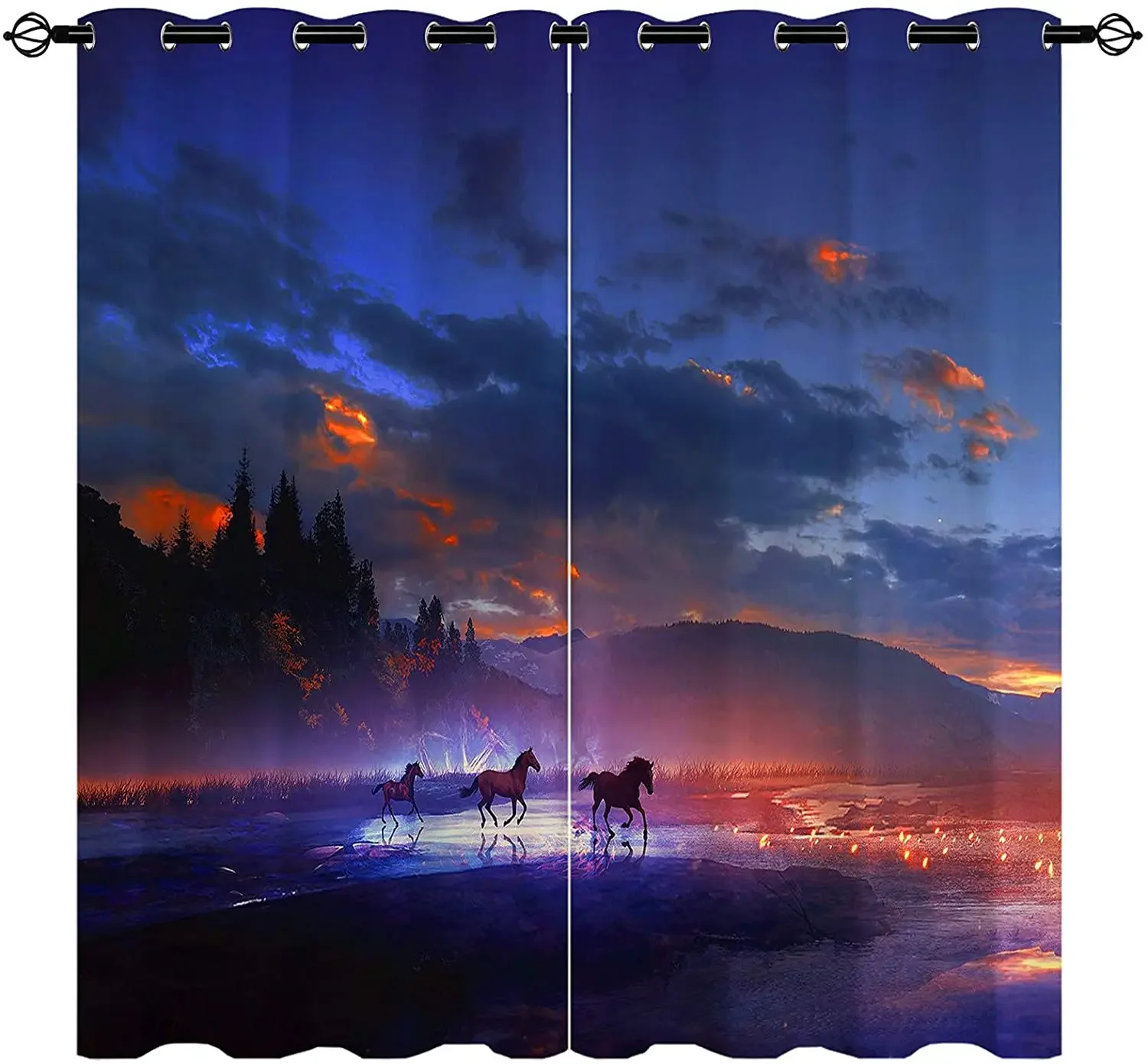 Living Room Decoration Blackout Curtains, Horses Run At Night, Bedroom Living Room Luxury Curtains Can Be Used As Short Curtains