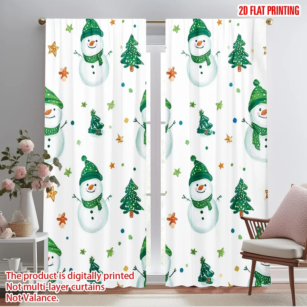 

2pcs,2D plane printing Minimalist Curtains Comfortable snowman Versatile Polyester Fabric (without rod) Decorations Inside