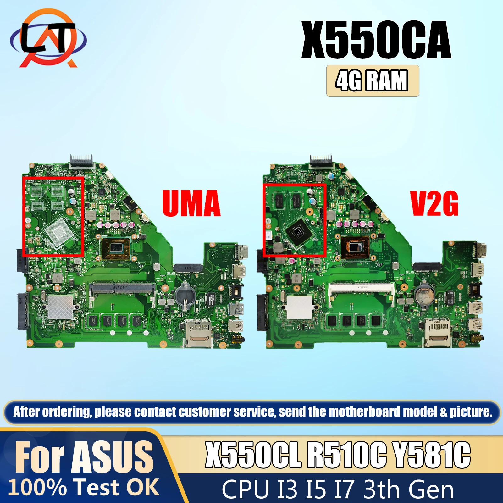 Материнская плата X550CA/X550CL для ASUS Y581C X552C X550VC A550C K550C X550CC, материнская плата для ноутбука 1007U/2117U I3 I5 I7 3-го поколения 4G-RAM