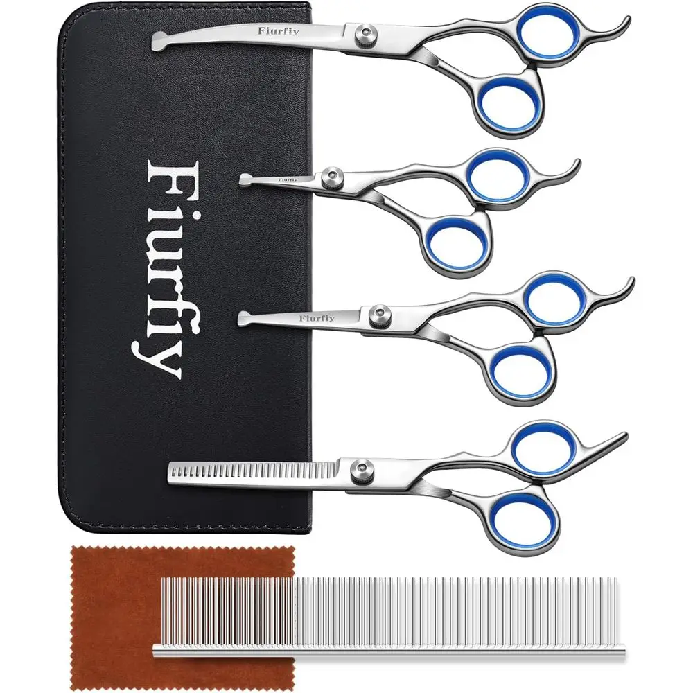 

All-in-One Stainless Steel Pet Grooming Kit with Rounded Tips and Ergonomic Handles for Small & Large Dogs and Cats