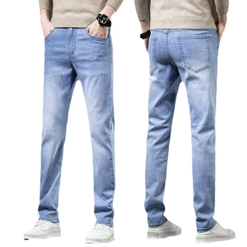 

Новинка 2025, мужские джинсы, облегающие эластичные прямые брюки, облегающие деловые повседневные брюки, мужские хлопковые джинсы