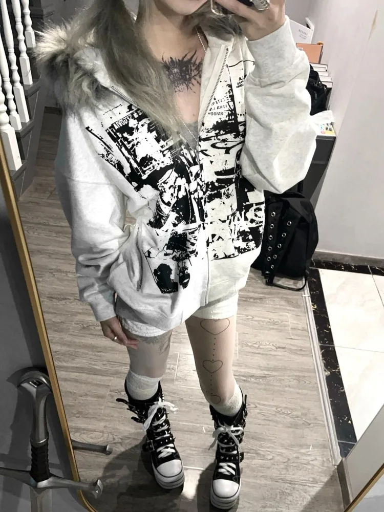 

Модная тенденция, осенне-зимняя женская одежда Y2k, субкультурный кардиган, пальто с капюшоном, женское пальто 2025, утепленные теплые черные толстовки