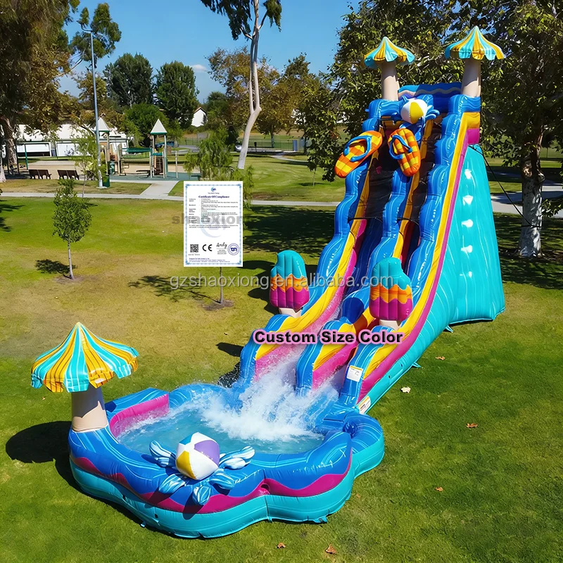 Outdoor Commercial Hawaii Theme Slide Kids Adult Inflatable Beach Party Water Slide Giant Inflatable Water Slide with Pool
