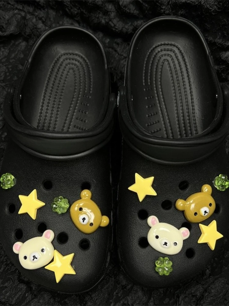 Potdemiel – breloques de chaussures ours blanc et marron, bricolage de sandales, sabots, pantoufles, accessoires transparents, décor de trèfle à quatre feuilles, cadeaux de noël