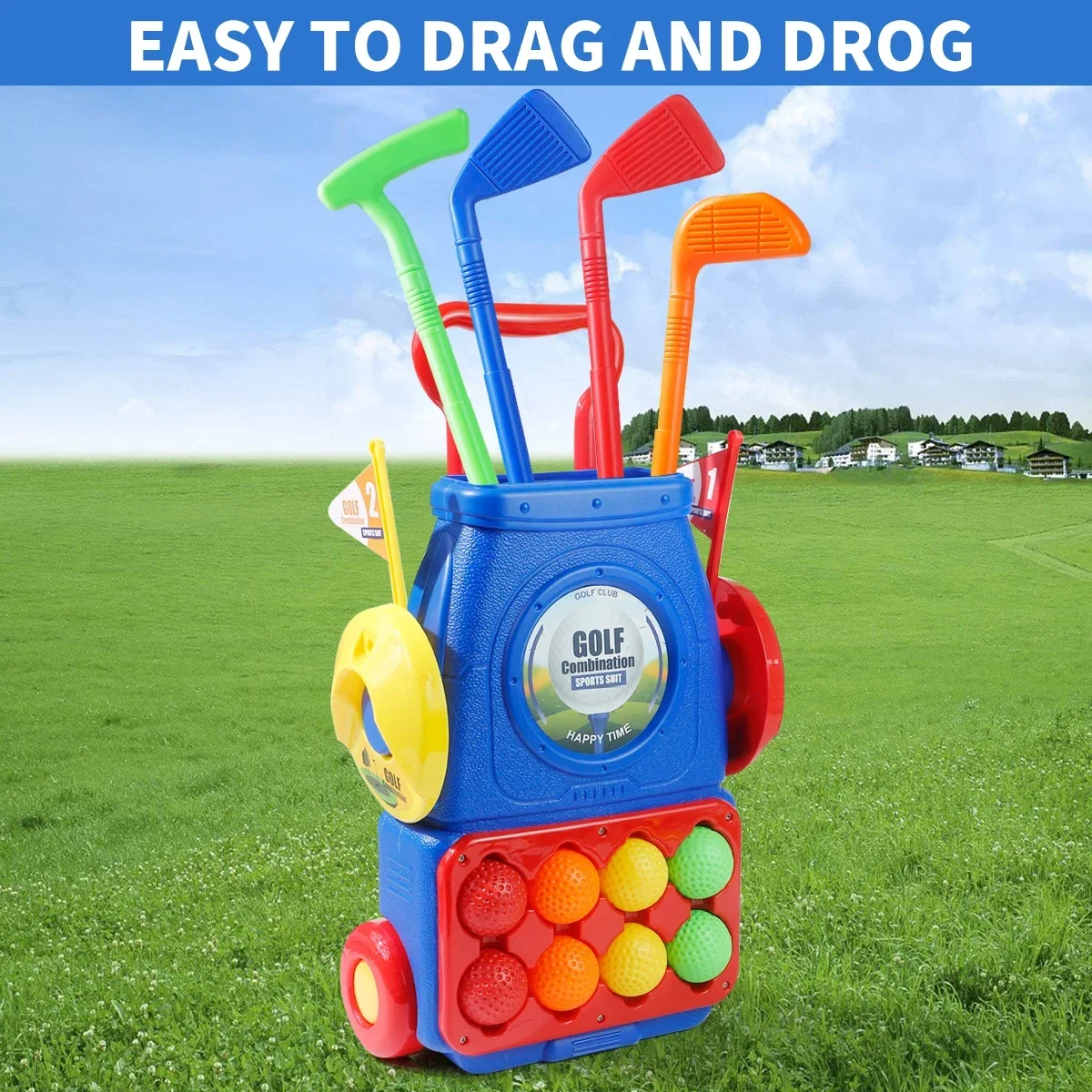 Giocattolo per carrello da golf per bambini aggiornato con mazze da golf, palline e tappetino, giocattolo da golf per interni ed esterni, per ragazzi e ragazze, Halloween/Natale/ Ringraziamento