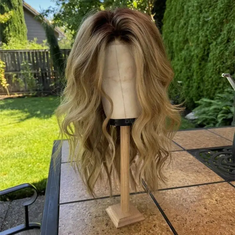 Real Glueless Wigs Ombre Ash Blonde Balayage Natural Beach Vibe Luxury Synthetic Lace Front Wig with Baby Hair 180% Density Wigs
