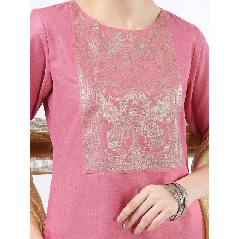 طقم كورتا وردي نسائي هندي/باكستاني مكون من 3 قطع ملابس عرقية بدلة قميص سالور كاميز مزيج من القطن مع دوباتا