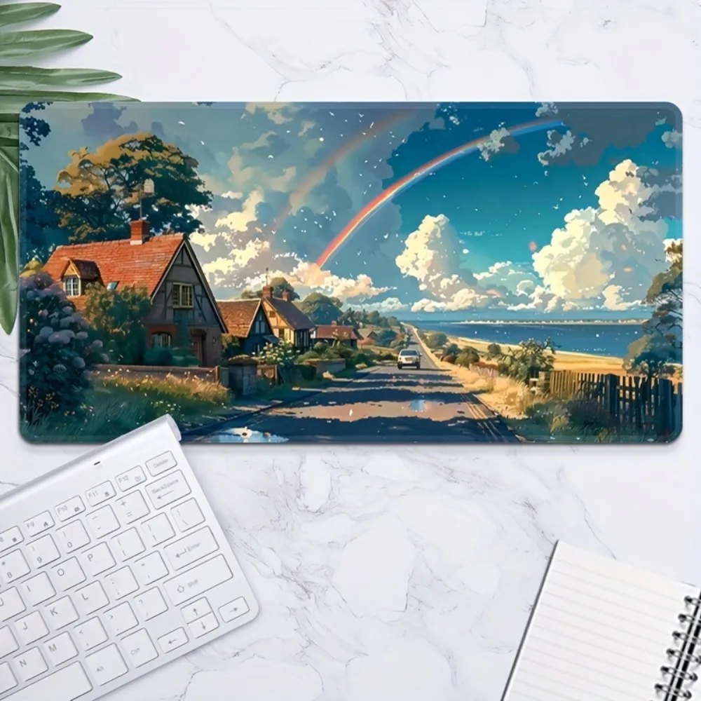 Large Coastal Village Desktop Mat PC Additions, Gaming Mouse Pad, Keyboard Pad, Laptop Rubber Mat Suitable for Office Computers