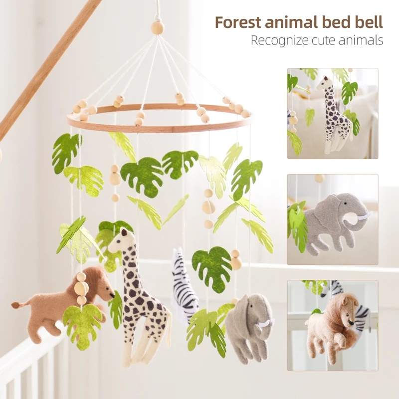 Crib Mobile Baby Wooden Bed Bell Rattle Toy 0-12Month Cartoon Felt Forest Animal Bed Bell Hanging Wood Bracket Mobile Rattle Toy