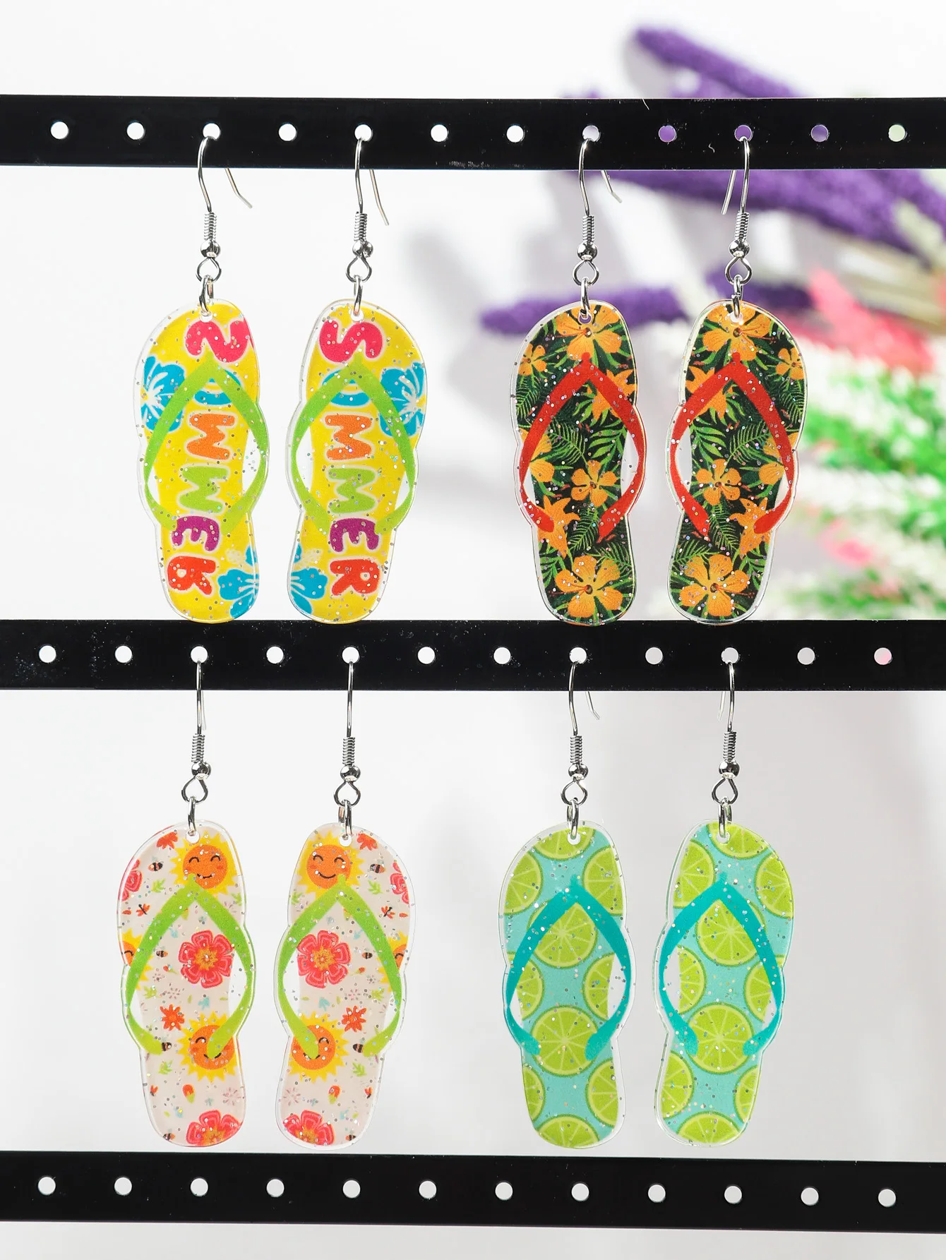 Bohomian Summer Acrylic Flower Slippers Earrings for Women Boho Resin Cute Lemon Leopard Print Shoes Earring Design Jewelry